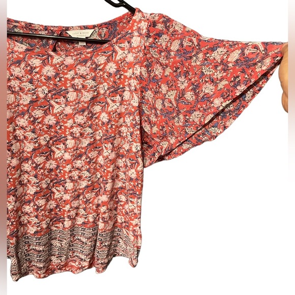 Lucky Brand Mixed Media Flutter Sleeve Floral Lightweight Color:Orange Size:M - Picture 6 of 10